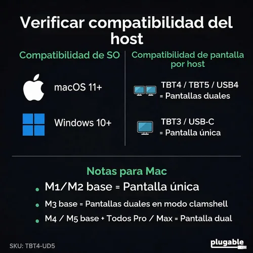 Vista 6 de Plugable Base de Conexión Thunderbolt 4 con Carga de 100W, Certificado Thunderbolt, Estación de Acoplamiento para Laptop con Monitor Dual Único 8K