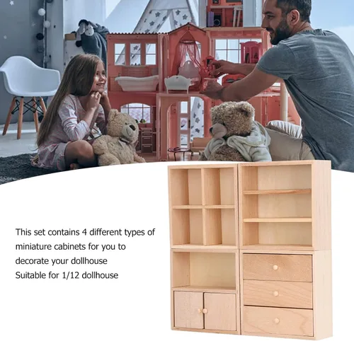 Vista 4 de Juego de 4 gabinetes de casa de muñecas de 1/12, diseño simple, práctico y realista en miniatura, casa de muñecas