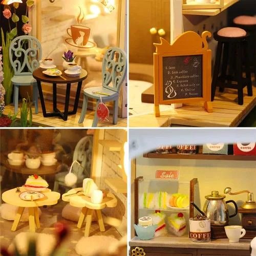 Vista 5 de Roroom Kit de casa de muñecas en miniatura y muebles, mini casa de muñecas de madera 3D, modelo de artesanía, estilo de tienda de flores