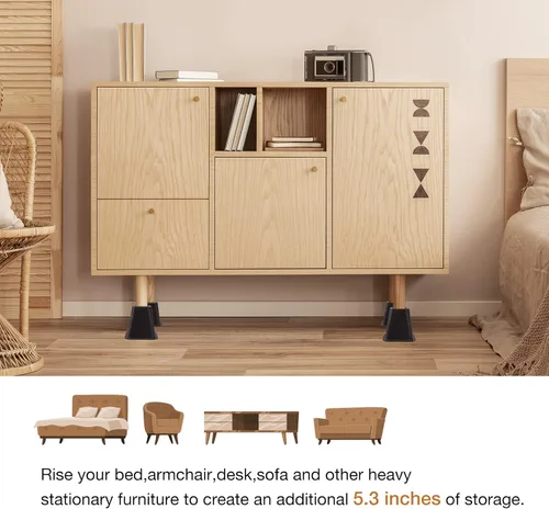 Vista 7 de Elevadores de cama resistentes, elevadores de muebles de 6 pulgadas para cama de dormitorio, mesa y sofá, soporta hasta 1500 libras (juego de 4)