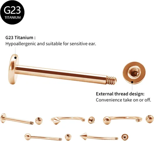 Vista 3 de BLISI G23 - Piercing de ceja de titanio sólido, anillos de cejas Gokd negro oro rosa plata rosa arco iris 16G barra curvada, joyería de labio
