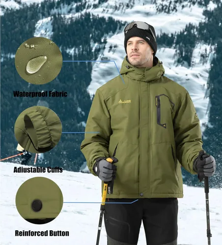 Vista 7 de Chaqueta de esquí para hombre, impermeable, cálida, abrigo de nieve de invierno para senderismo