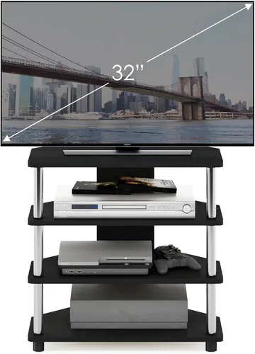 Vista 3 de Furinno Turn-N-Tube Centro de Entretenimiento Pequeño de 4 Niveles de Montaje Fácil / Soporte para TV / Unidad para TV / Escritorio para TV, Acero