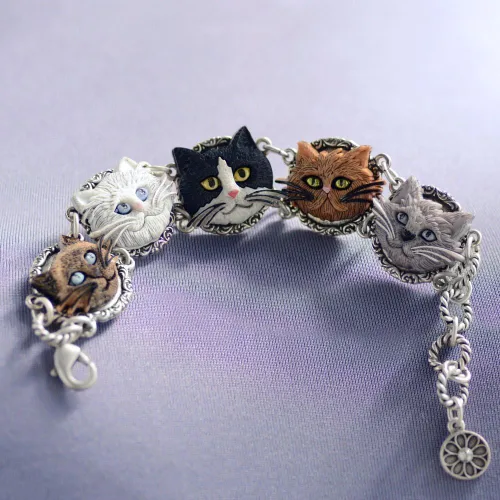 Vista 3 de Plata Gato los amantes pulsera, Animal Rescue, siamés, Persa, Esmoquin, KittyFaces, Cat JewelryPet Jewelry- Cat Lover Giftsby Sweet Romance