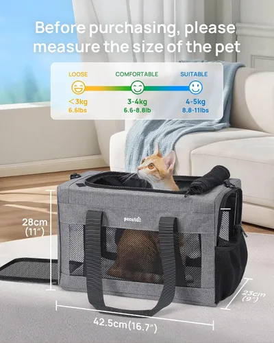 Vista 8 de Transportador de gatos aprobado por aerolíneas, transportador de mascotas de lado suave, transportador portátil para perros con estructura estable