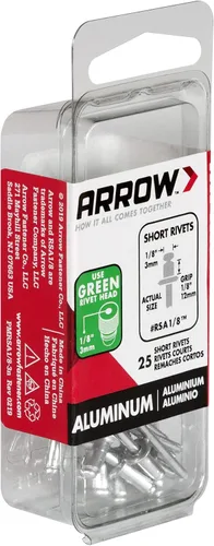 Vista 3 de Arrow RSA1/8IP - Remaches cortos de aluminio para metal, tela, cuero y reparación de automóviles, 1/8 pulgadas, paquete de 25
