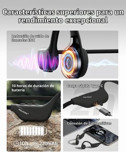 Vista 3 de Auriculares de conducción ósea, auriculares de oreja abierta con micrófono, auriculares inalámbricos Bluetooth para correr, auriculares impermeables