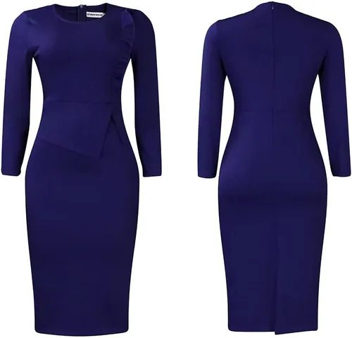 Vista 5 de Vestido ajustado con péplum para mujer, sexy, cuello corazón, manga corta, para oficina, trabajo, por debajo de la rodilla, vestido de verano