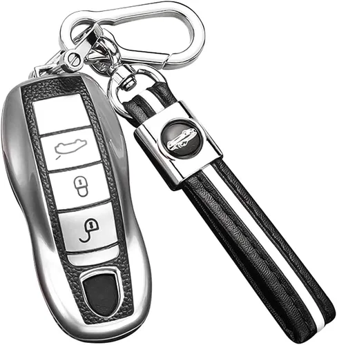 Vista 9 de SANRILY Funda de cuero para llave Porsche Remote Key Case Shell Key Holder con llavero, Verde