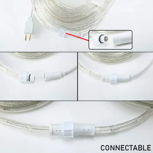 Vista 3 de DINGFU Tira de luces LED de 33 pies, luces de cuerda azul de 110V y 2 cables, impermeables, con 240 LED, luces de cuerda azul para Navidad al aire