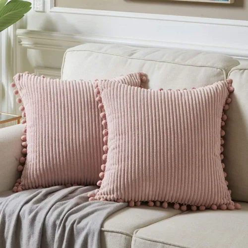 Vista 46 de Fancy Homi Juego de 2 fundas de almohada decorativas negras de 12 x 12 pulgadas con pompones para sofá y cama, decoración moderna de estilo bohemio