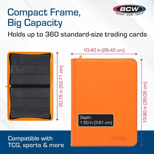 Vista 3 de BCW Z-Folio - Álbum LX de 9 bolsillos - Naranja Organizador de tarjetas con cremallera segura Carpeta de colección de tarjetas de cuero
