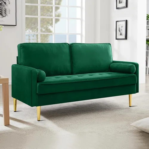 Vista 7 de Sofá Loveseat de Terciopelo, Muebles de Asientos de Amor Pequeños Modernos de Mediados de Siglo, Sofá Cómodo para Sala de Estar, Sofá Tapizado de 2
