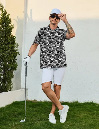 Vista 5 de Camisas polo divertidas para hombre de los años 80, camisas de golf de secado rápido que absorben la humedad, divertidas camisas polo de golf