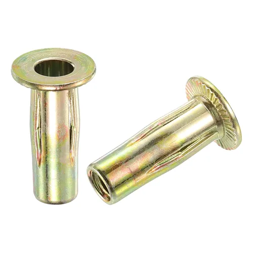 Vista 4 de uxcell Tuercas remachadoras multiagarre 1/4-20, 5 piezas de vástago preabombado cabeza plana roscada tuerca de inserción chapada en zinc dorado