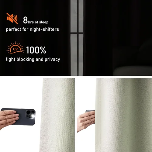 Vista 2 de Cortinas de Lino Beige con Bloqueo Total de Luz de 64 Pulgadas de Largo, Lino Sintético Texturizado con Bloqueo de Calor y Aislamiento Térmico
