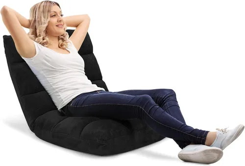 Vista 5 de KOMFOTT Silla de suelo ajustable de 14 posiciones con soporte trasero, sofá plegable acolchado para juegos para lectura, meditación, sala de estar