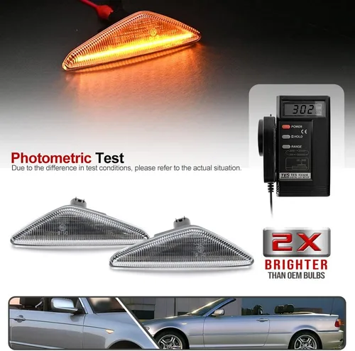 Vista 3 de 2 piezas de luces de señalización laterales intermitentes LED color ámbar para BMW Serie 3 E46 Coupé Convertible LCI 323Ci 325Ci 328Ci 330Ci Lente