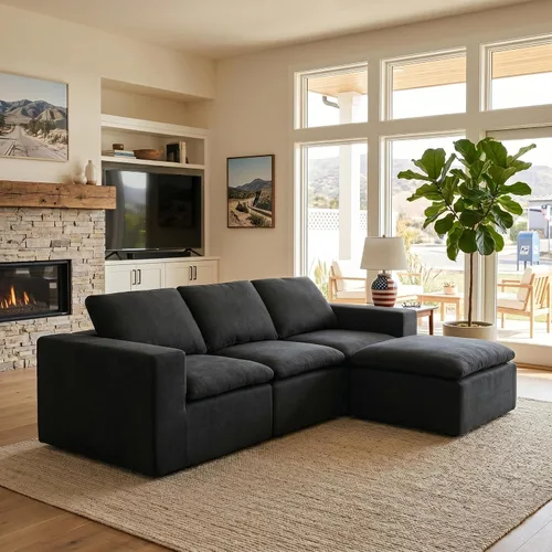 Vista 7 de Sofá de nube sin hueso de 106 pulgadas, sofá modular en forma de L, sofá de sala de estar de espuma viscoelástica en una caja, tela de chenilla,