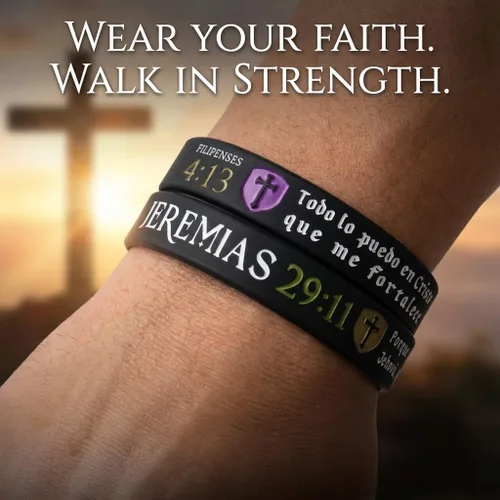 Vista 5 de Pulseras La Biblia Reina-Valera (paquete de 12) – Filipenses 4:13, Jeremias 29:11, Romanos 8:28 y Efesios 6:10 – Paquete a granel de pulseras