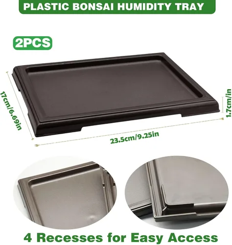 Vista 7 de 2 macetas de bonsái para goteo de humedad, bandeja cuadrada de drenaje para árboles bonsái de cactus, accesorios (negro)