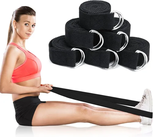 Vista 7 de Leyndo Correa de yoga para estirar, pilates, ejercicio, correas ajustables de 6 pies, cinturón de yoga no elástico con hebilla de anillo en D