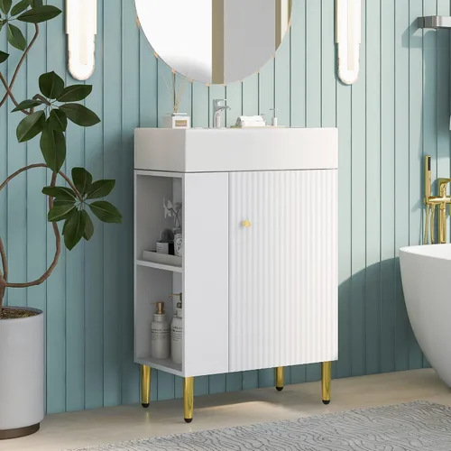 Vista 19 de Harper & Bright Designs Tocador de baño de 21.6" con lavabo, conjunto de tocador independiente de lavabo individual con gabinete de almacenamiento