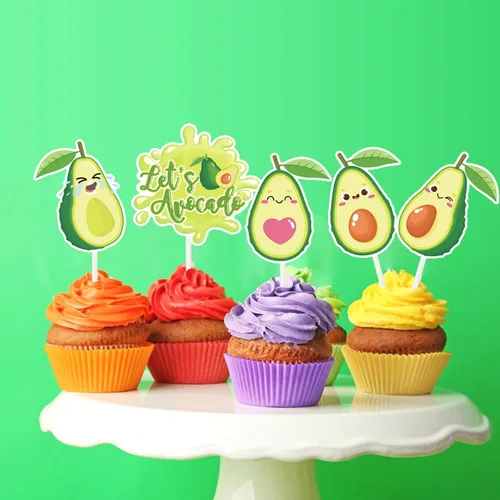 Vista 2 de 21 piezas de decoración de cupcakes Let's Avocado Fruit Treat Cake Picks para decoración temática de aguacate, boda, fiesta de cumpleaños