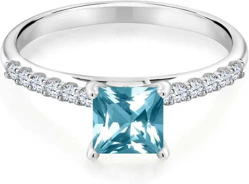 Vista 2 de Gem Stone King Juego de anillos de oro blanco de 10 quilates con topacio azul hielo y zafiro blanco creado