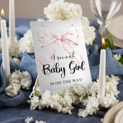 Vista 2 de A Sweet Baby Girl Baby Shower Soporte de madera de 5 x 7 pulgadas, decoraciones de baby shower para niña, soporte de letrero de baby shower de niña