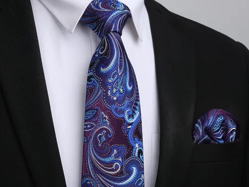 Vista 18 de HISDERN Corbatas para hombre, corbata de cachemira y bolsillo cuadrado tejido clásico floral para hombre, corbata de fiesta de boda