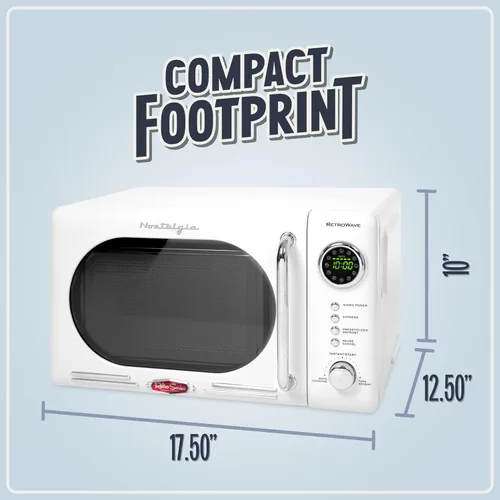 Vista 5 de Nostalgia Horno microondas compacto retro para encimera, 0.7 pies cúbicos, 700 vatios con pantalla digital LED, bloqueo para niños, interior fácil