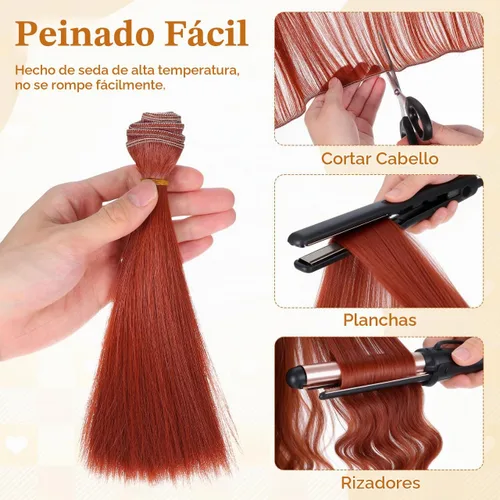 Vista 2 de 6 extensiones de cabello lacio resistente al calor para muñeca BJD Reborn