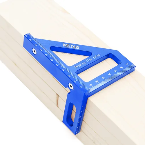 Vista 4 de Regla triangular de 45/90 grados, aleación de aluminio, 4.41 pulgadas, azul