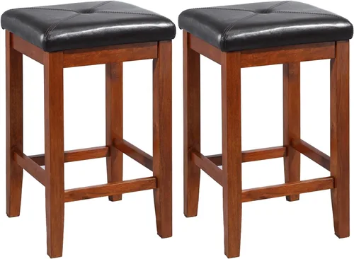 Vista 5 de Crosley Furniture Juego de 2 taburetes de bar tapizados cuadrados con altura de mostrador, color negro, 24 pulgadas