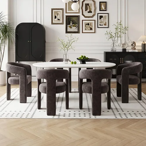 Vista 13 de Silla de Comedor Moderna de Chenille Tipo Barril Tapizada en Tela para Comedor con Brazo, Cómoda Silla Auxiliar de Acento para Cocina/Sala