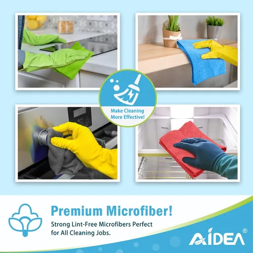 Vista 7 de AIDEA Microfiber Cleaning Cloth Blue-50PK, Soft Absorbent Shop Rags, Microfiber Towels for Cars, Kitchen Towels, Dusting Cloth for Home, Window