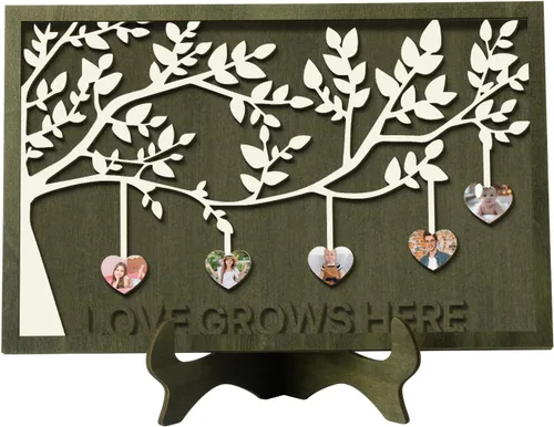 Vista 20 de Regalos para mamá, letrero de árbol familiar personalizado con nombres personalizados, placas de madera, decoración grabada con nombres familiares