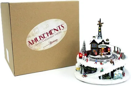 Vista 6 de Estación de tren de invierno de 6.75 pulgadas, diorama musical de mesa con luz para varios villancicos navideños
