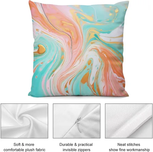 Vista 6 de Funda de almohada decorativa abstracta con textura de mármol naranja, rosa y verde, suave, doble cara, 12 x 12 pulgadas, con textura de mármol