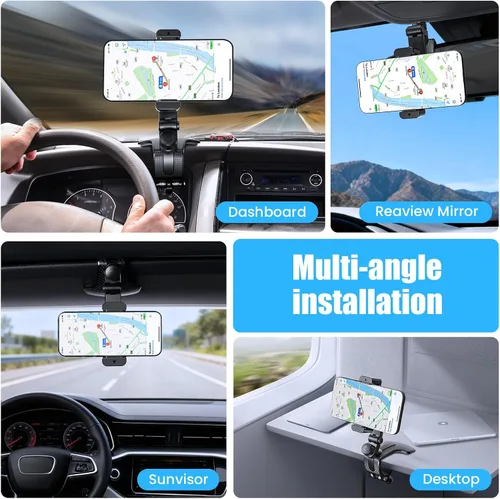 Vista 3 de Soporte universal para teléfono celular para tablero de instrumentos con rotación de 360°, clip multifuncional para automóvil, compatible con todos