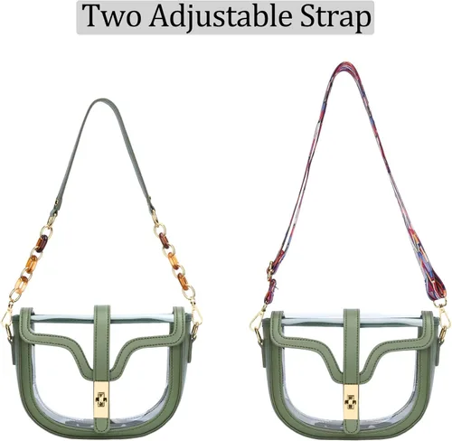 Vista 5 de KKXIU Bolso cruzado transparente para mujer, de piel vegana, aprobado para estadios, para concierto, al hombro, deportivo, bolso transparente