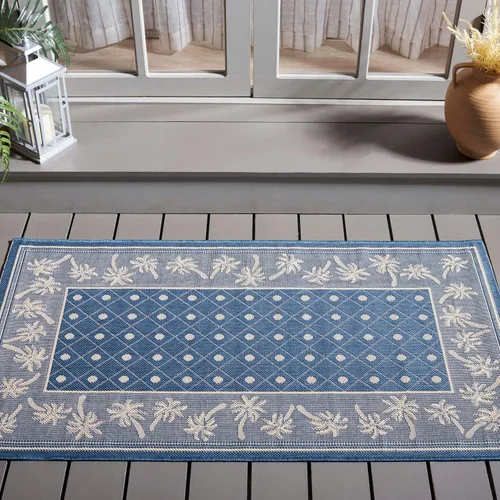 Vista 6 de SAFAVIEH Courtyard Collection - Alfombra de pasillo, 2 pies 3 pulgadas x 6 pies 7 pulgadas, color azul y marfil, no desprende pelusa y de fácil