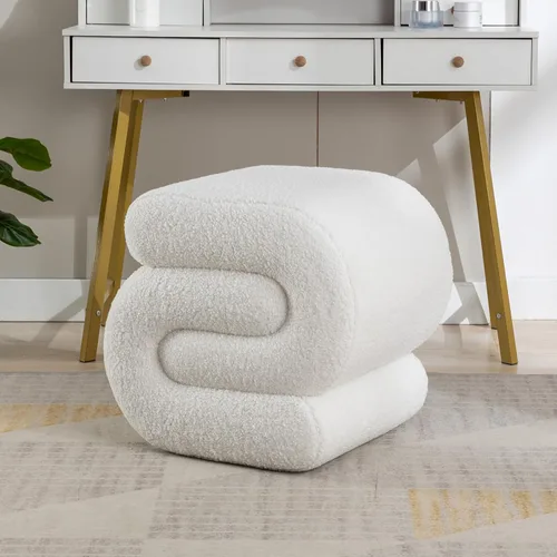 Vista 8 de KIVENJAJA Taburete otomano Sherpa, moderno en forma de S, taburete otomano, taburete otomano, silla decorativa para el suelo, taburete para sala