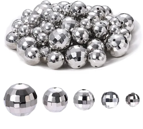 Vista 6 de 100 cuentas de bola de discoteca para hacer joyas, dijes reflectantes de bola de espejo para pulseras, collares, aretes, manualidades, accesorios