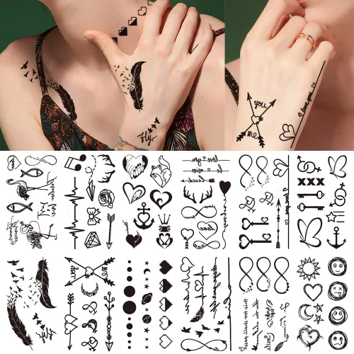 Vista 7 de GLARYYEARS Más de 150 tatuajes temporales negros pequeños, tatuajes de manos y rostros, para hombres y mujeres, diseño de serpiente, diseño