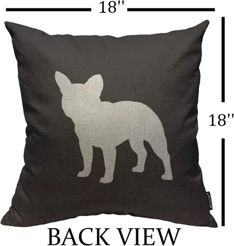 Vista 2 de Mugod Funda de almohada cuadrada de lino con silueta de bulldog francés para el hogar, funda de almohada cuadrada de lino para hombres y mujeres