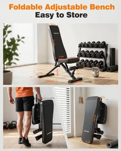 Vista 13 de AIRHOP Foldable Workout Bench, 90° to -30° FID Weight Bench for Home Gym Backrest, Seat, Leg Bar Adjustable, MAX 1000 LBS, 8-Pos Backrest, 3-Pos