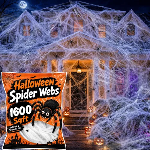 Vista 8 de MAQIHAN Telarañas de Halloween de 1300 pies cuadrados - Telarañas al aire