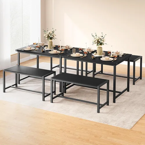 Vista 3 de Juego de mesa de comedor para 4 personas con 2 bancos, juego de mesa de cocina de 3 piezas, juego de comedor que ahorra espacio para cocina, Negro